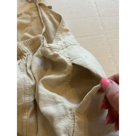 Urban Outfitters Harley Jumpsuit Womens Sz XL Khaki Linen Blend Tie Overalls - Picture 6 of 9